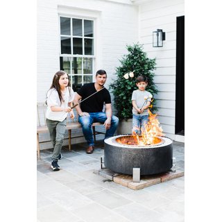 Luxeve 24 Smoke Less Fire Pit with Lid & Blue Glass - Silver Vein