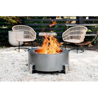 Luxeve 24 Smoke Less Fire Pit with Lid & Blue Glass - Silver Vein