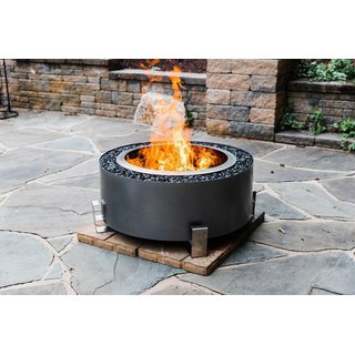 Luxeve 24 Smoke Less Fire Pit with Lid & Black Glass - Stainless Steel